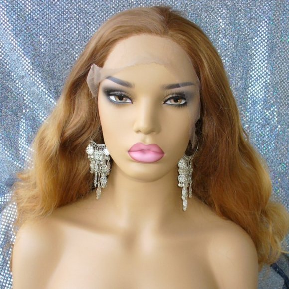Ginger color long wavy synthetic heat ok wig